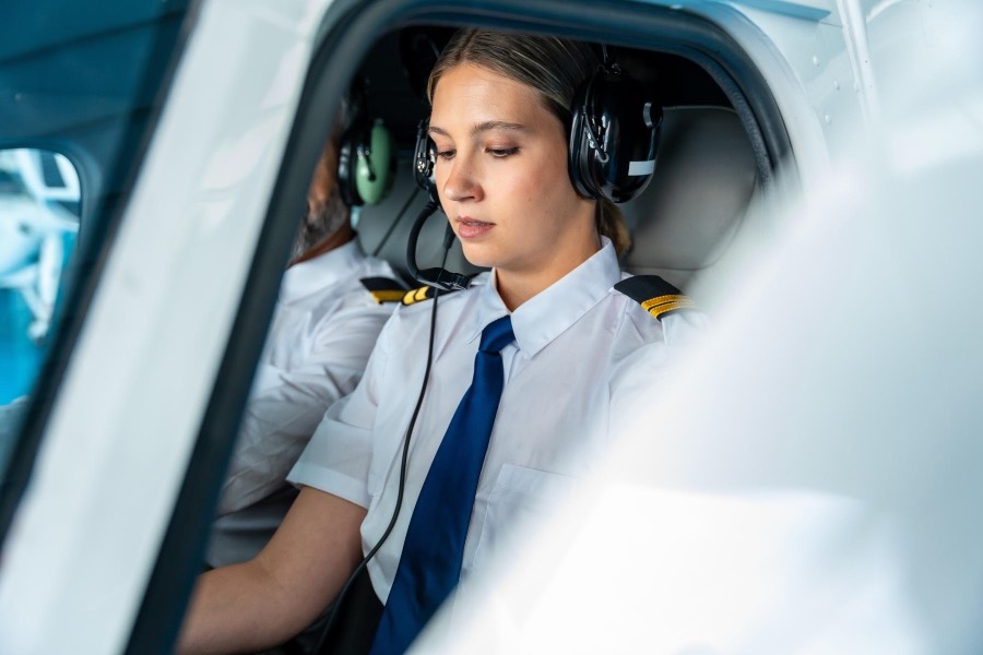 Student pilot training with an instructor